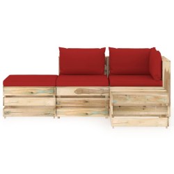 vidaXL Muebles de jardín 4 piezas con cojines madera impregnada verde