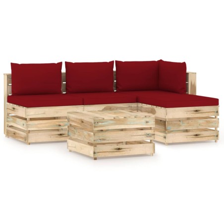 vidaXL Muebles de jardín 5 piezas con cojines madera impregnada verde