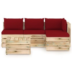 vidaXL Muebles de jardín 5 piezas con cojines madera impregnada verde