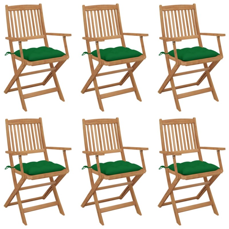 vidaXL Sillas de jardín plegables 6 uds y cojines madera maciza acacia vidaXL Sillas de jardín plegables 6 uds y cojines madera maciza acacia