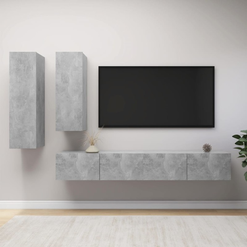vidaXL Set muebles de salón TV 4 pzas madera ingeniería gris hormigón