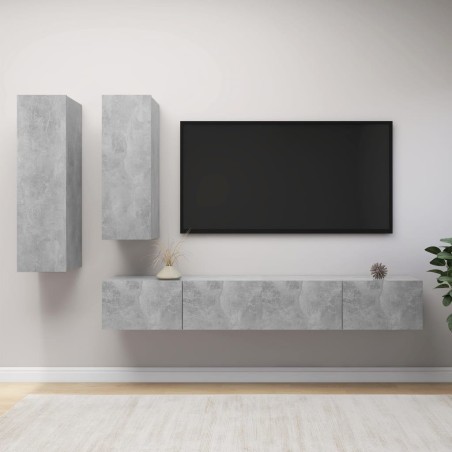 vidaXL Set muebles de salón TV 4 pzas madera ingeniería gris hormigón