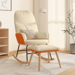 vidaXL Silla mecedora con reposapiés tela blanco crema