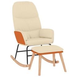 vidaXL Silla mecedora con reposapiés tela blanco crema
