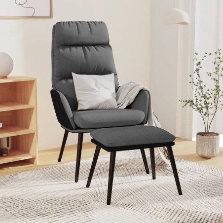 vidaXL Sillón de relax con taburete tela gris claro y piel sintética