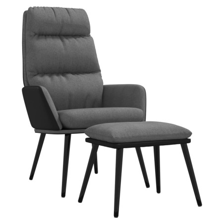 vidaXL Sillón de relax con taburete tela gris claro y piel sintética