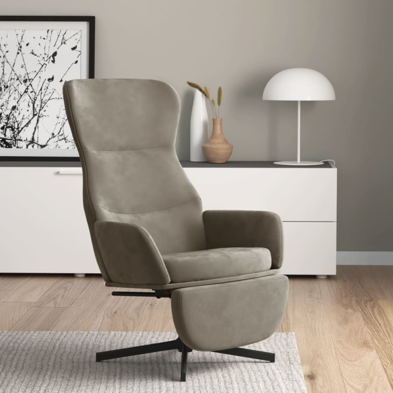 vidaXL Sillón de relax con reposapiés de terciopelo gris claro vidaXL Sillón de relax con reposapiés de terciopelo gris claro
