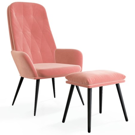 vidaXL Sillón de relax con taburete terciopelo rosa