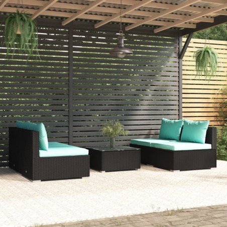 vidaXL Set de sofás de jardín 5 piezas y cojines ratán sintético negro