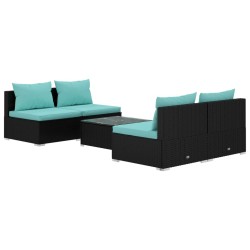 vidaXL Set de sofás de jardín 5 piezas y cojines ratán sintético negro