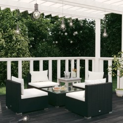 vidaXL Set de sofás de jardín 5 piezas y cojines ratán sintético negro