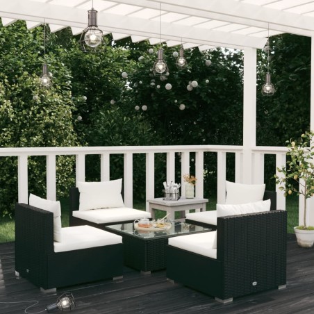vidaXL Set de sofás de jardín 5 piezas y cojines ratán sintético negro