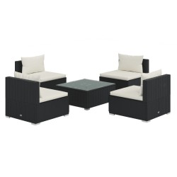 vidaXL Set de sofás de jardín 5 piezas y cojines ratán sintético negro
