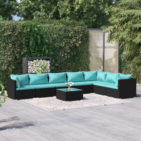 vidaXL Set de muebles de jardín 8 pzas y cojines ratán sintético negro
