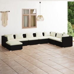 vidaXL Set de muebles de jardín 8 pzas y cojines ratán sintético negro