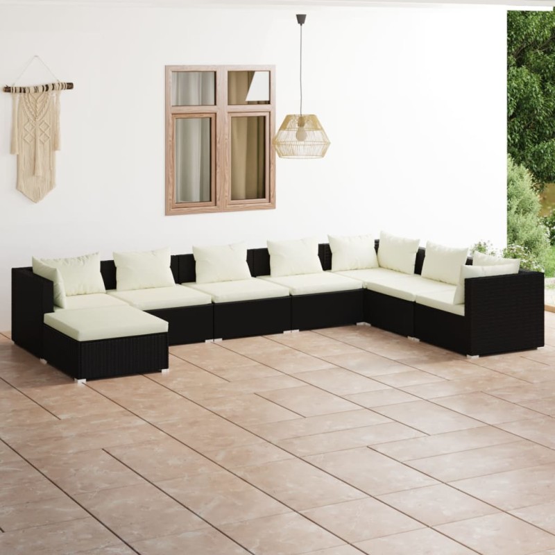 vidaXL Set de muebles de jardín 8 pzas y cojines ratán sintético negro vidaXL Set de muebles de jardín 8 pzas y cojines ratán sintético negro