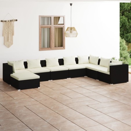 vidaXL Set de muebles de jardín 8 pzas y cojines ratán sintético negro