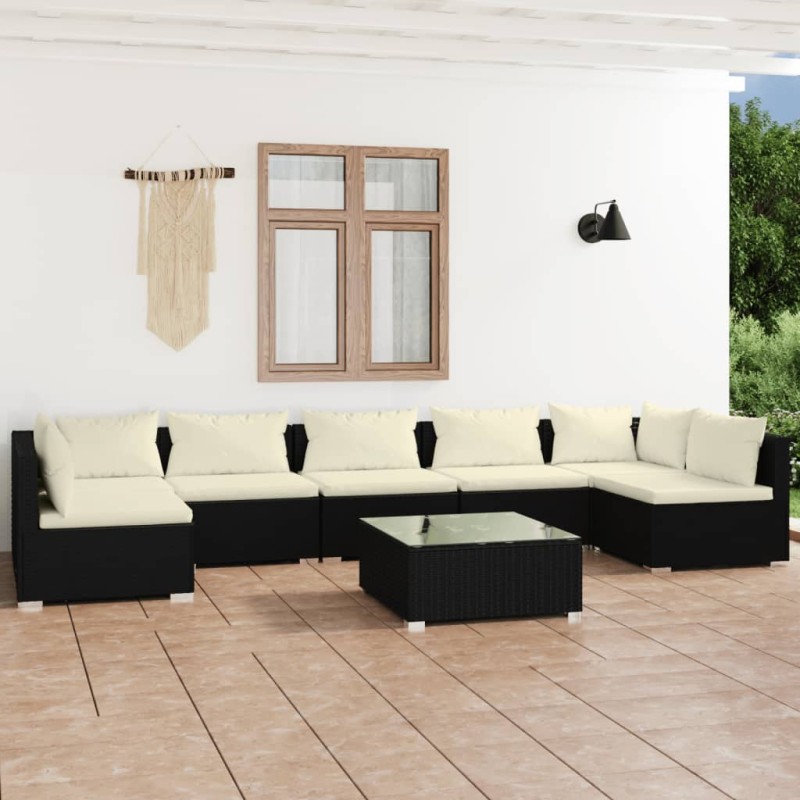 vidaXL Set de muebles de jardín 8 pzas y cojines ratán sintético negro vidaXL Set de muebles de jardín 8 pzas y cojines ratán sintético negro