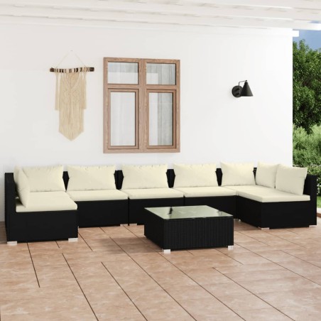 vidaXL Set de muebles de jardín 8 pzas y cojines ratán sintético negro