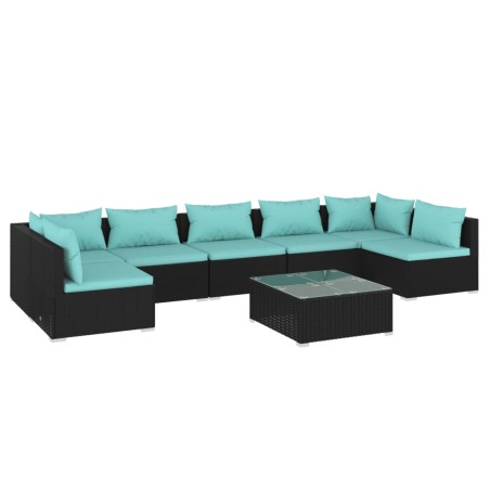 vidaXL Set de muebles de jardín 8 pzas y cojines ratán sintético negro
