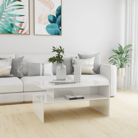 vidaXL Mesa de centro contrachapada blanco brillante 90x60x42,5 cm