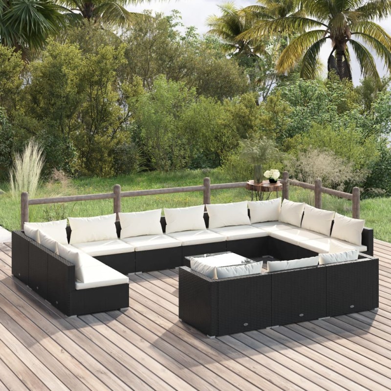 vidaXL Set de muebles de jardín 14 pzas cojines ratán sintético negro