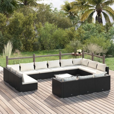 vidaXL Set de muebles de jardín 14 pzas cojines ratán sintético negro