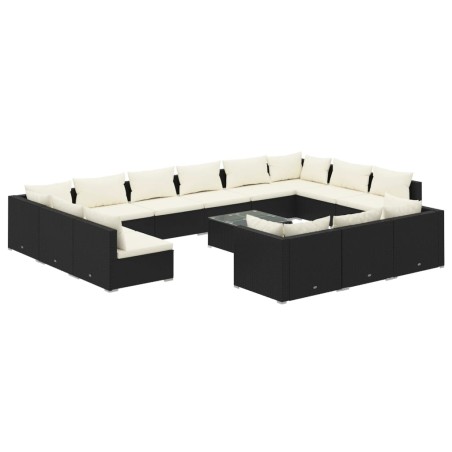 vidaXL Set de muebles de jardín 14 pzas cojines ratán sintético negro