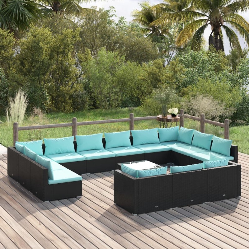 vidaXL Set de muebles de jardín 14 pzas cojines ratán sintético negro