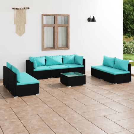 vidaXL Set de muebles de jardín 8 pzas y cojines ratán sintético negro
