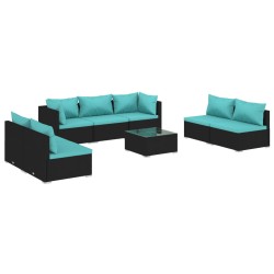 vidaXL Set de muebles de jardín 8 pzas y cojines ratán sintético negro