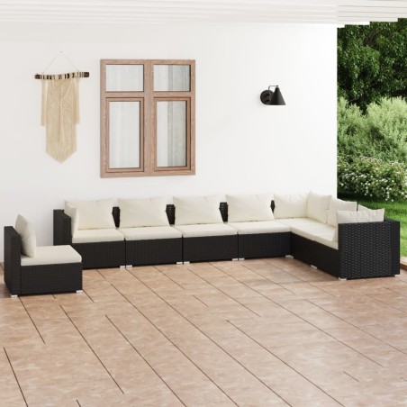 vidaXL Set de muebles de jardín 8 pzas y cojines ratán sintético negro
