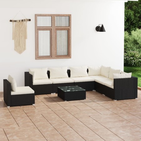 vidaXL Set de muebles de jardín 8 pzas y cojines ratán sintético negro