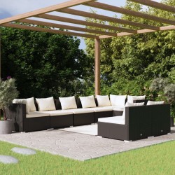 vidaXL Set de muebles de jardín 8 pzas y cojines ratán sintético negro