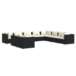 vidaXL Set de muebles de jardín 10 pzas cojines ratán sintético negro