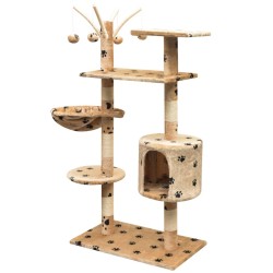 vidaXL Rascador para gatos poste rascador de sisal 125cm huellas beige