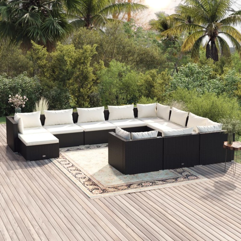 vidaXL Set de muebles de jardín 11 pzas cojines ratán sintético negro vidaXL Set de muebles de jardín 11 pzas cojines ratán sintético negro
