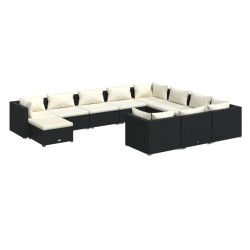 vidaXL Set de muebles de jardín 11 pzas cojines ratán sintético negro