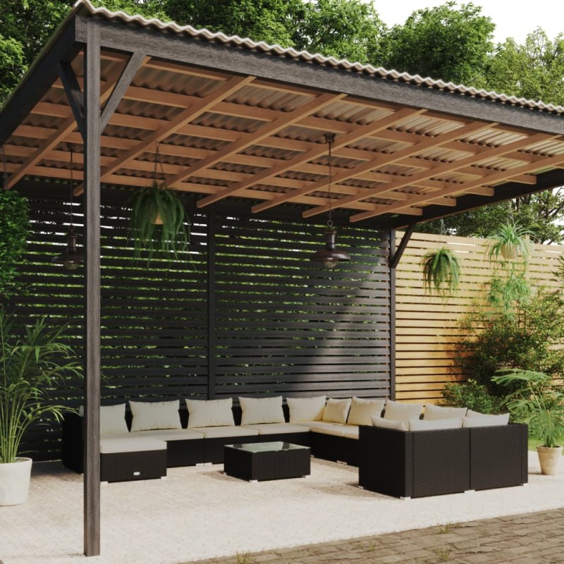 vidaXL Set de muebles de jardín 12 pzas cojines ratán sintético negro
