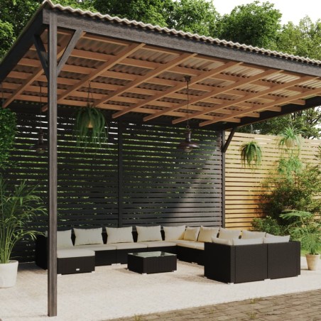 vidaXL Set de muebles de jardín 12 pzas cojines ratán sintético negro