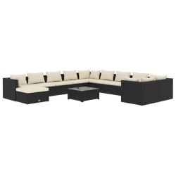 vidaXL Set de muebles de jardín 12 pzas cojines ratán sintético negro
