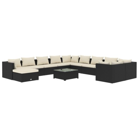 vidaXL Set de muebles de jardín 12 pzas cojines ratán sintético negro