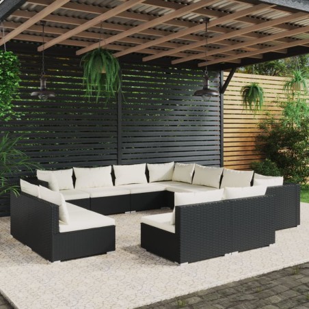 vidaXL Set de muebles de jardín 11 pzas cojines ratán sintético negro