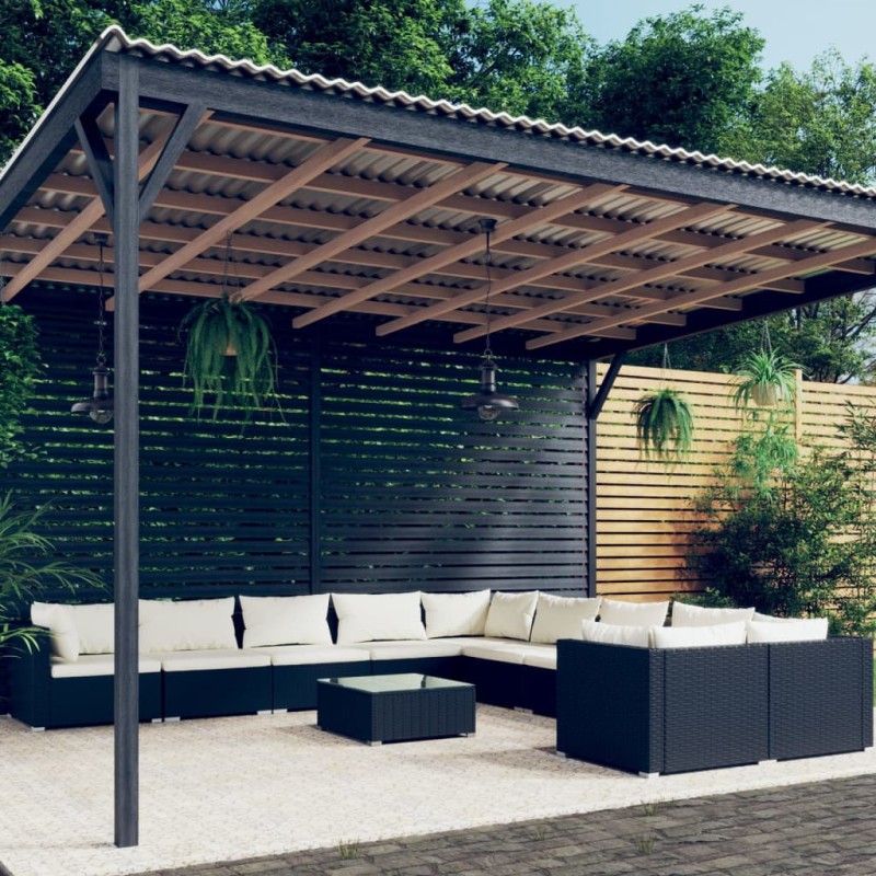 vidaXL Set de muebles de jardín 11 pzas cojines ratán sintético negro vidaXL Set de muebles de jardín 11 pzas cojines ratán sintético negro