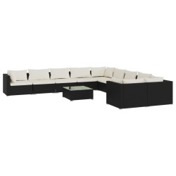 vidaXL Set de muebles de jardín 11 pzas cojines ratán sintético negro