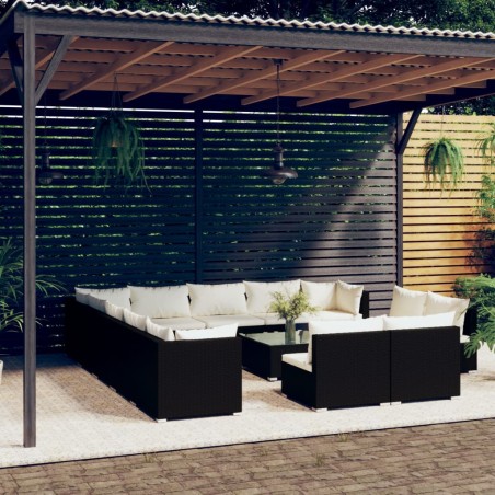 vidaXL Set de muebles de jardín 14 pzas cojines ratán sintético negro
