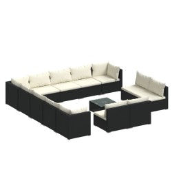 vidaXL Set de muebles de jardín 14 pzas cojines ratán sintético negro