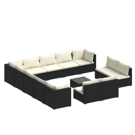 vidaXL Set de muebles de jardín 14 pzas cojines ratán sintético negro