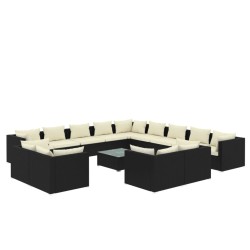 vidaXL Set de muebles de jardín 14 pzas cojines ratán sintético negro