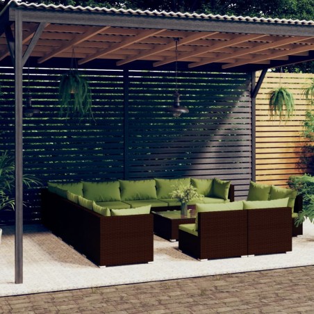 vidaXL Set muebles de jardín 14 pzas y cojines ratán sintético marrón